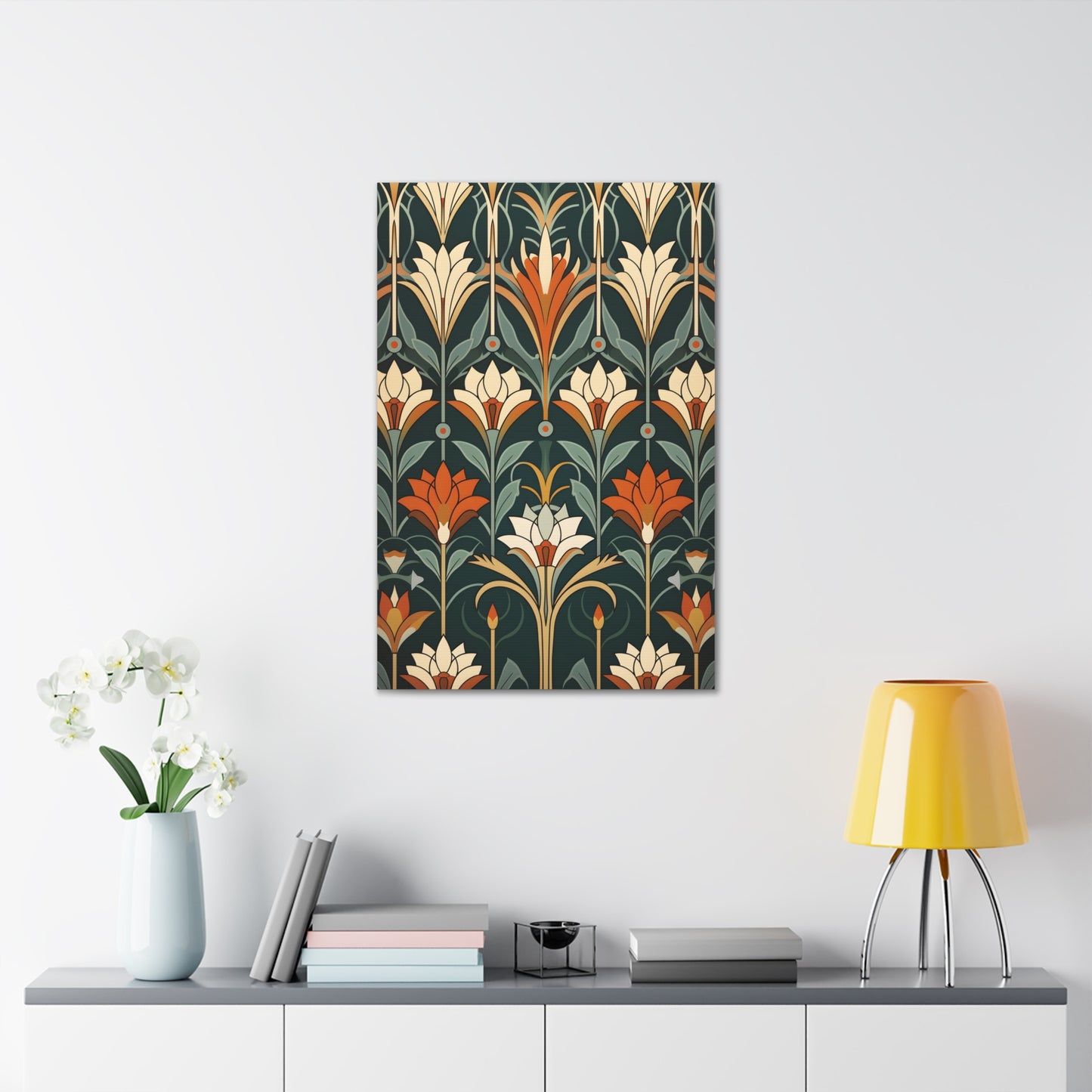 Premium Art Nouveau Geometric Floral Canvas Print - Perfect for Craftsman Style Homes