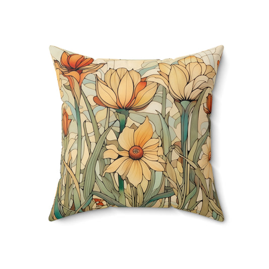 Art Nouveau Flowers & Frank Lloyd Wright Panel Double-Sided Pillow - Faux Suede Square Pillow