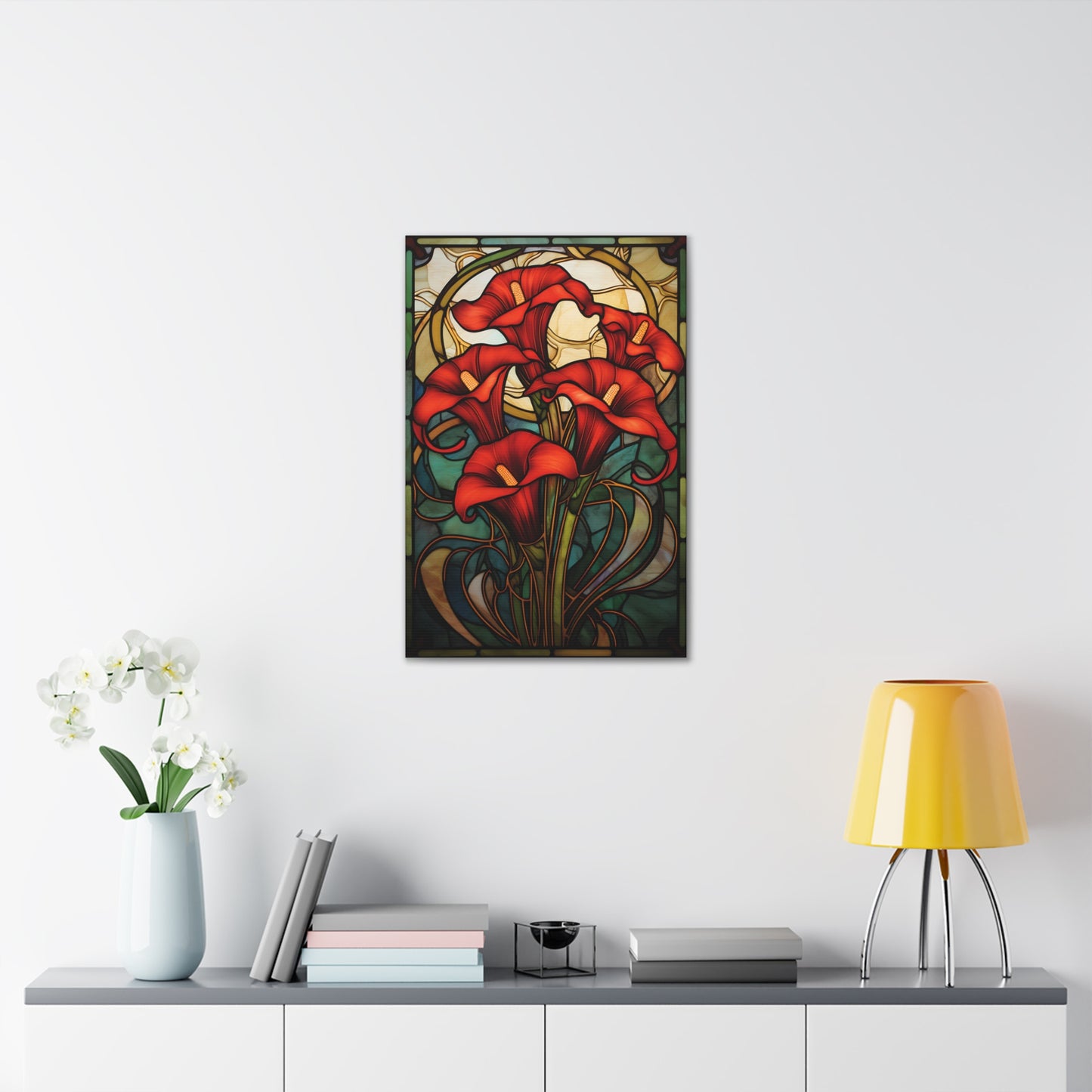 Premium Art Nouveau Style Red Cala Lilies Canvas Print - Perfect for Craftsman Style Homes