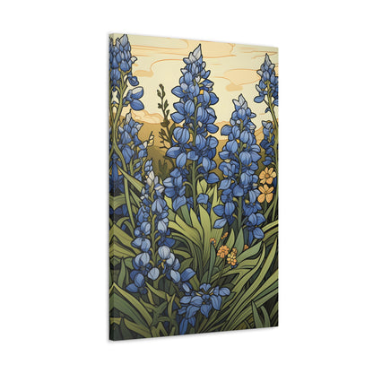 Premium Art Nouveau Style Bluebonnet Flower Canvas Art Print - Perfect for Craftsman Style Homes