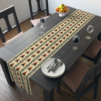 Mid-Century Modern Geometric Arrow Table Runner in Warm Earth Tones