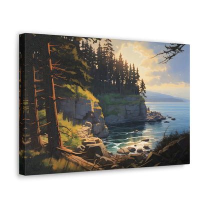 Impressionist Cliffside Pines Canvas Art - Digital Oil Painting Artwork - Perfect for Craftsman Style Homes