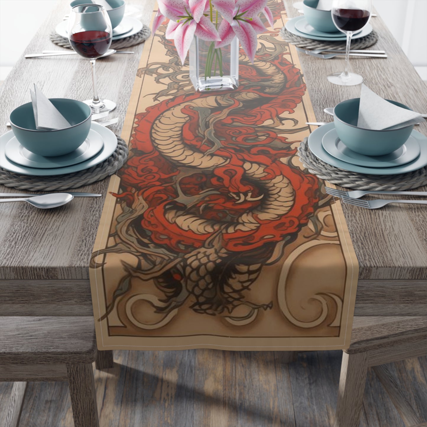 Mystic Dragon Table Runner – Durable Artisan-Inspired Home Decor for Craftsman & Bungalow Styles, Table Runner