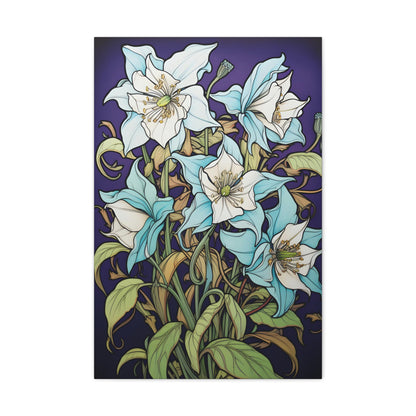 Premium Art Nouveau Style Blue Columbine Canvas Art Print - Perfect for Craftsman Style Homes