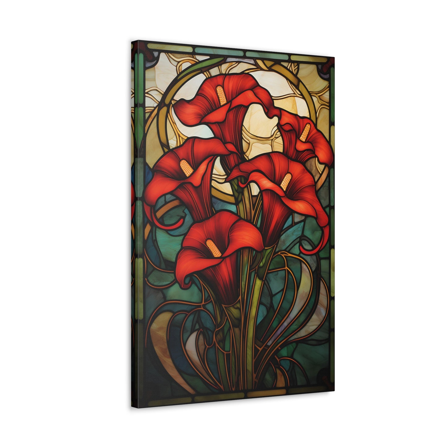 Premium Art Nouveau Style Red Cala Lilies Canvas Print - Perfect for Craftsman Style Homes