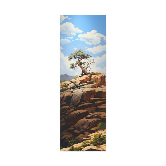 Morning Light: Desert Hilltop Lone Tree - Impressionist Digital Canvas Art - Digital Oil Painting Artwork - Craftsman Style Wall Art