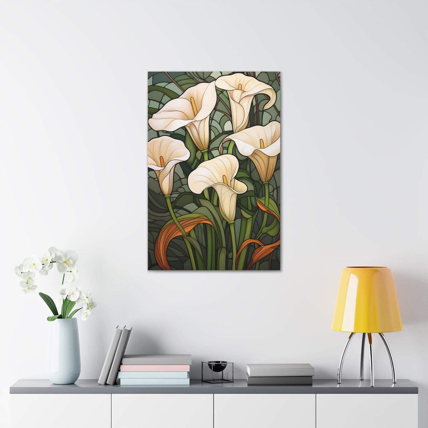 Premium Art Nouveau Style Cream Cala Lilies Canvas Art Print - Perfect for Craftsman Style Homes