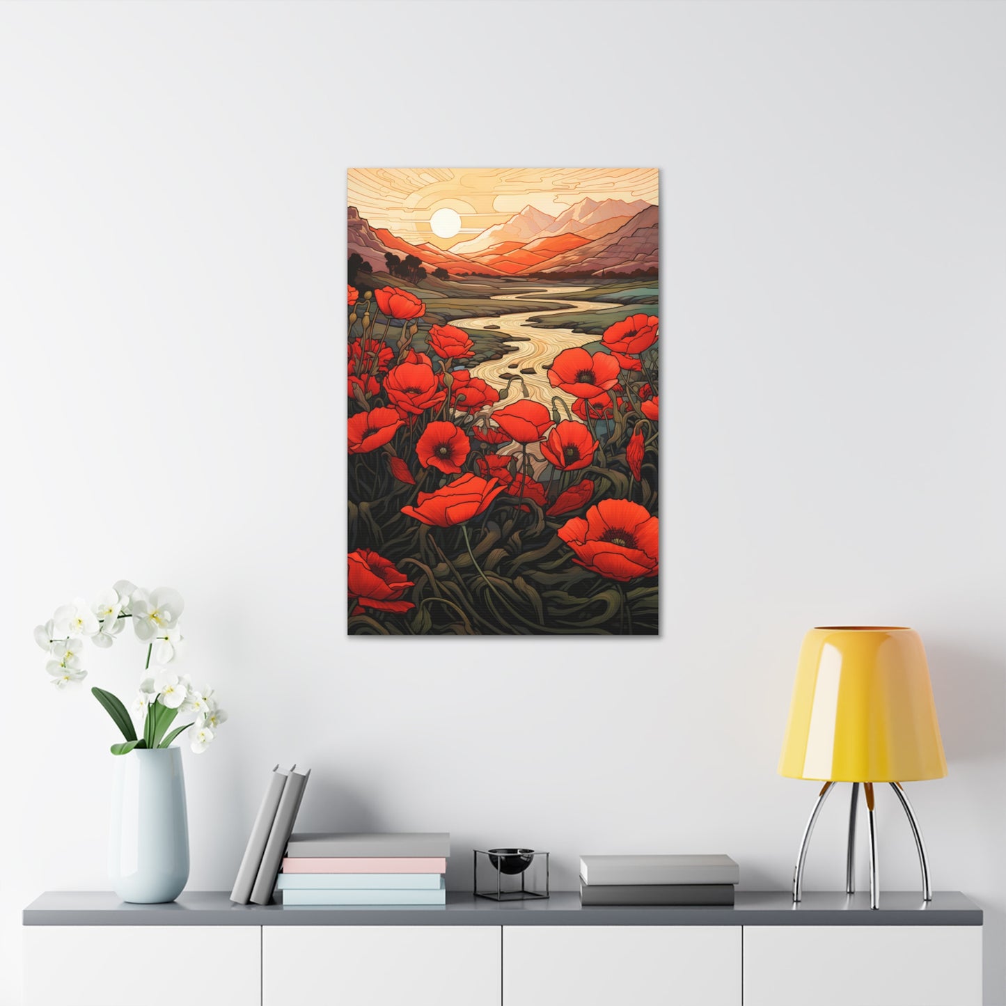 Premium Art Nouveau Poppy Flowers Canvas Print - Perfect for Craftsman Style Homes