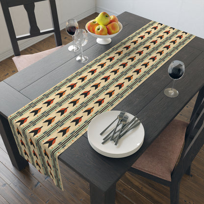 Mid-Century Modern Geometric Arrow Table Runner in Warm Earth Tones