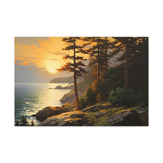 Sunset Pines at Lakeside - Impressionist Digital Canvas Art - Digital Oil Painting Artwork - Craftsman Style Wall art