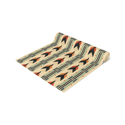 Mid-Century Modern Geometric Arrow Table Runner in Warm Earth Tones