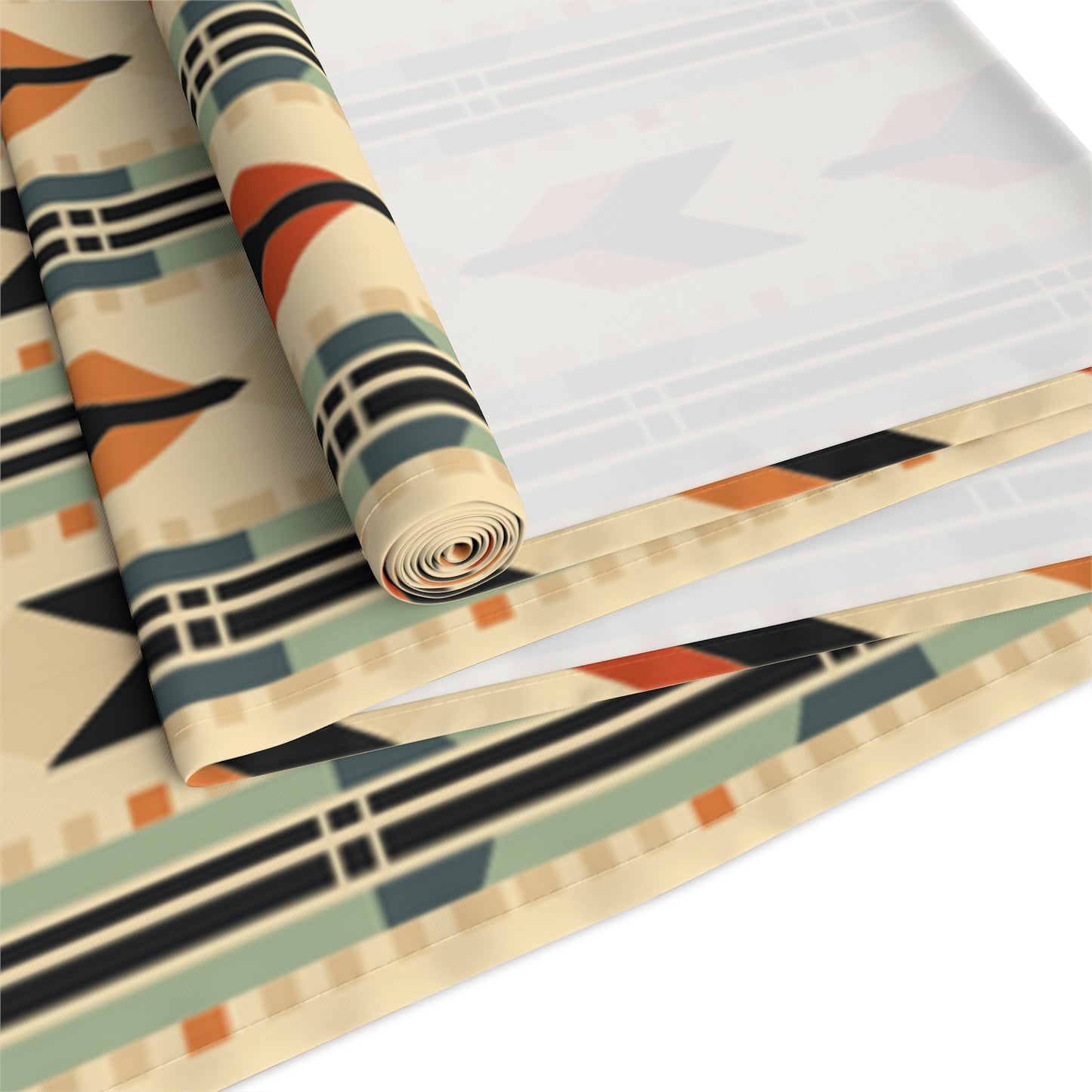 Mid-Century Modern Geometric Arrow Table Runner in Warm Earth Tones