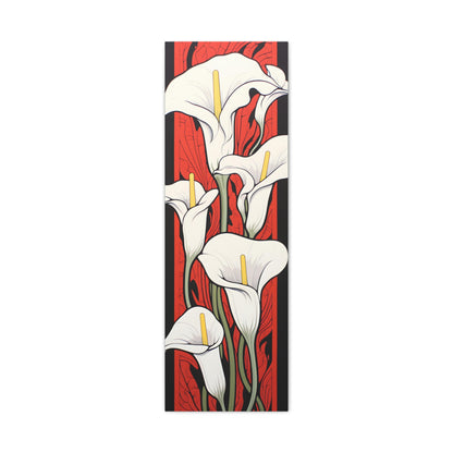 Premium Art Nouveau Style Vertical Tall Cala Lily Canvas Art Print - Red and Black - Perfect for Craftsman Style Homes