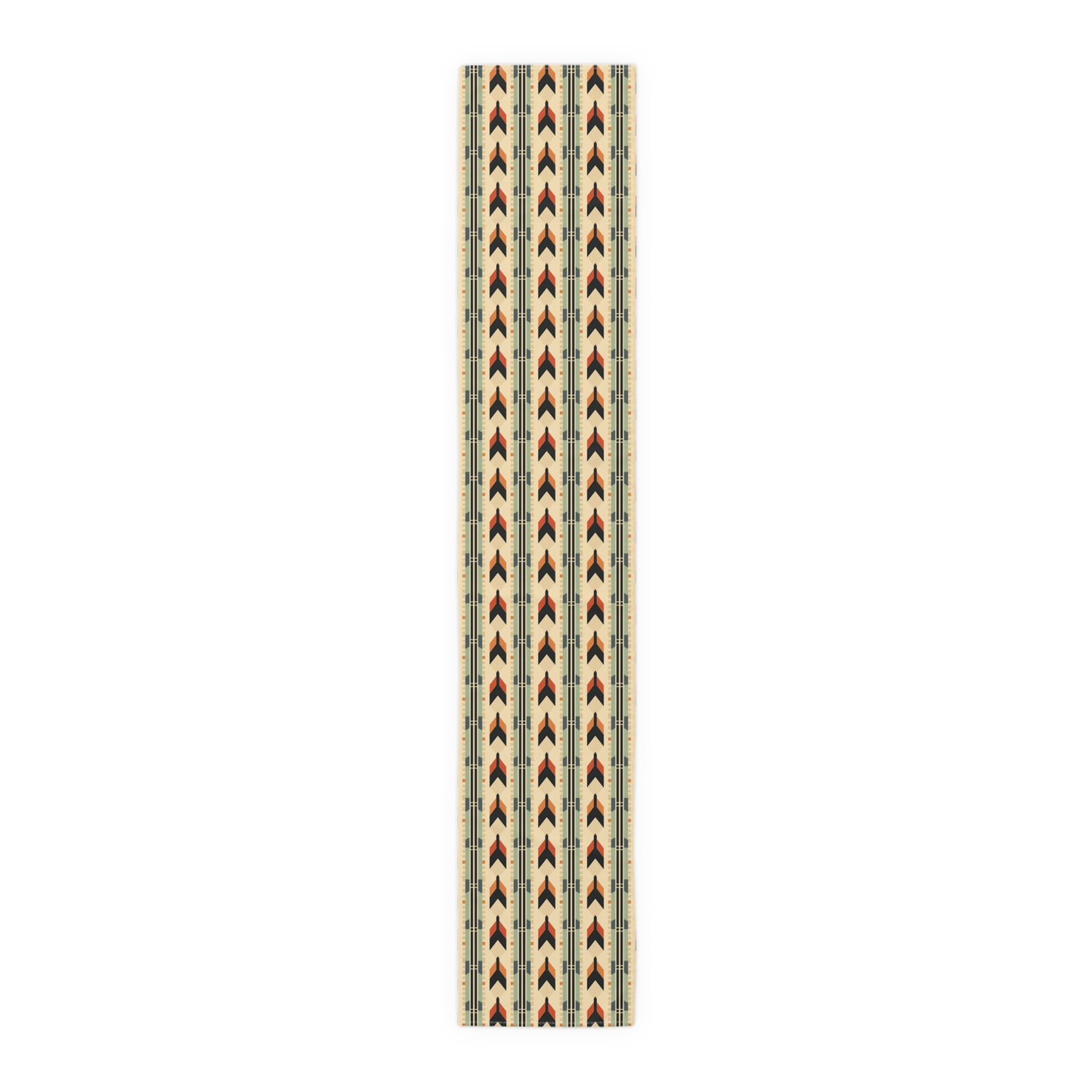 Mid-Century Modern Geometric Arrow Table Runner in Warm Earth Tones