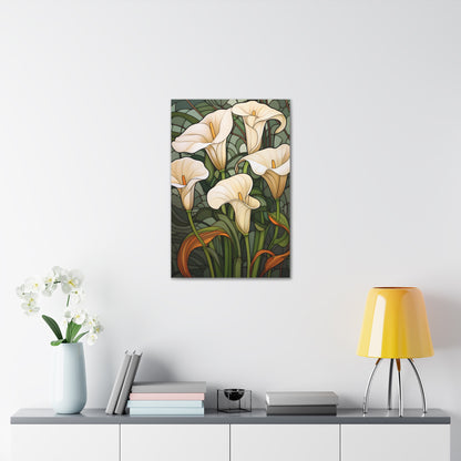 Premium Art Nouveau Style Cream Cala Lilies Canvas Art Print - Perfect for Craftsman Style Homes