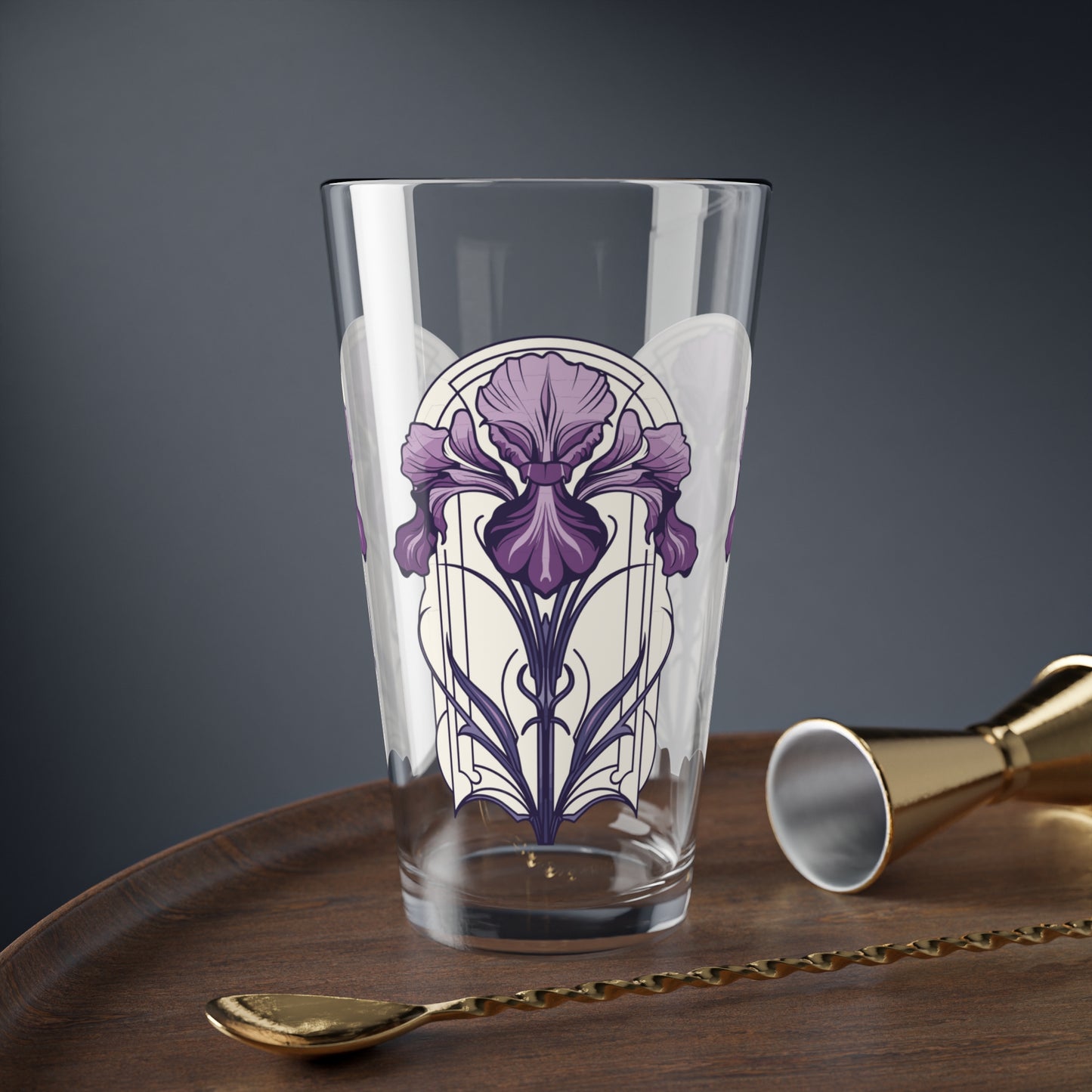 Art Deco Purple Iris Mixer Tumbler - 16oz Mixer Tumbler Bar Glass, Frank Lloyd Wright Glassware