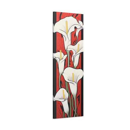 Premium Art Nouveau Style Vertical Tall Cala Lily Canvas Art Print - Red and Black - Perfect for Craftsman Style Homes