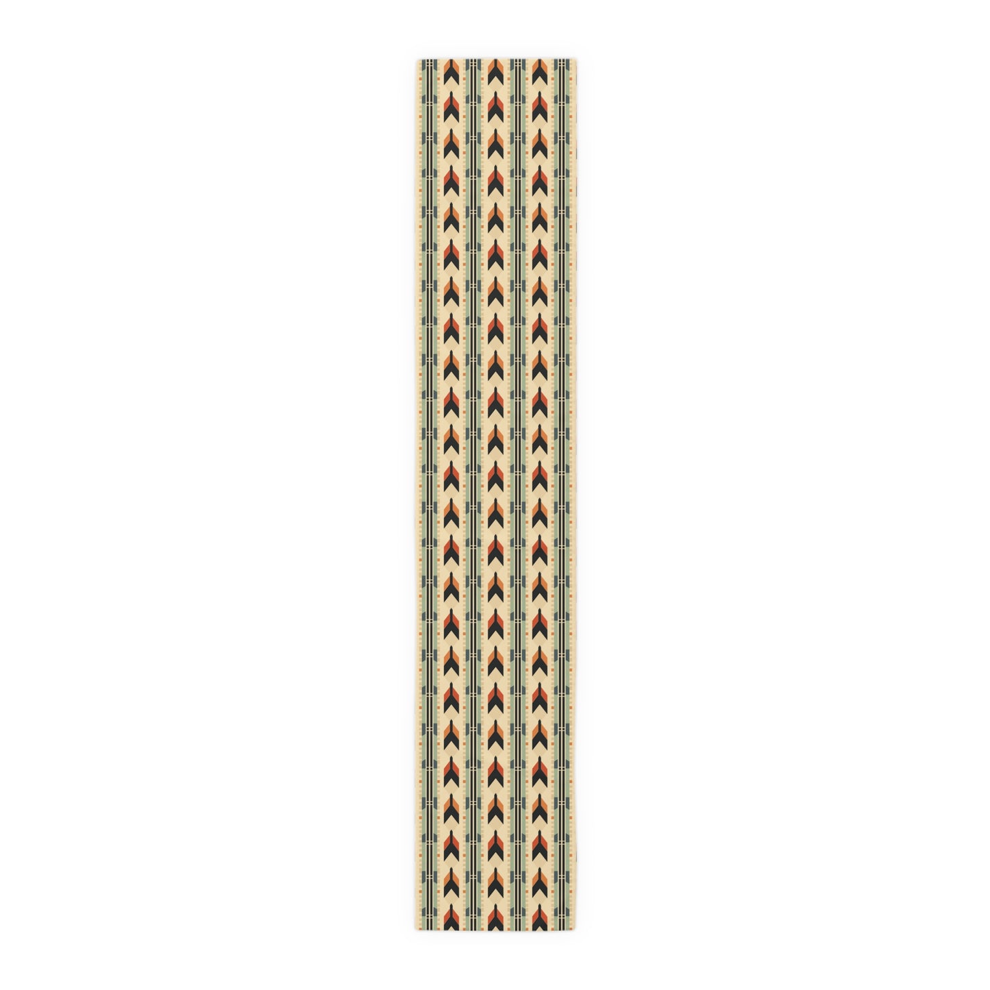 Mid-Century Modern Geometric Arrow Table Runner in Warm Earth Tones