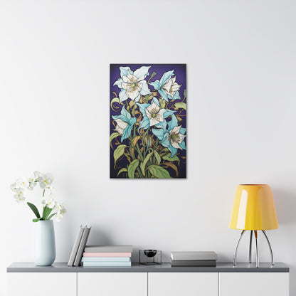 Premium Art Nouveau Style Blue Columbine Canvas Art Print - Perfect for Craftsman Style Homes