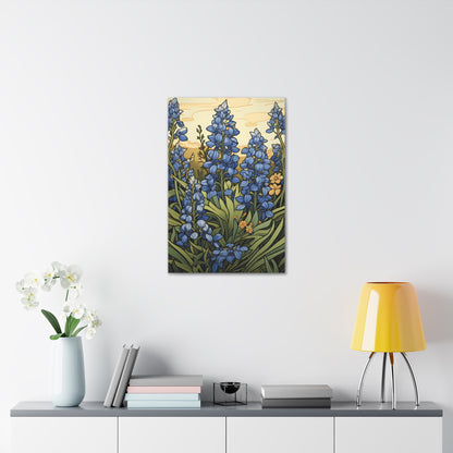 Premium Art Nouveau Style Bluebonnet Flower Canvas Art Print - Perfect for Craftsman Style Homes