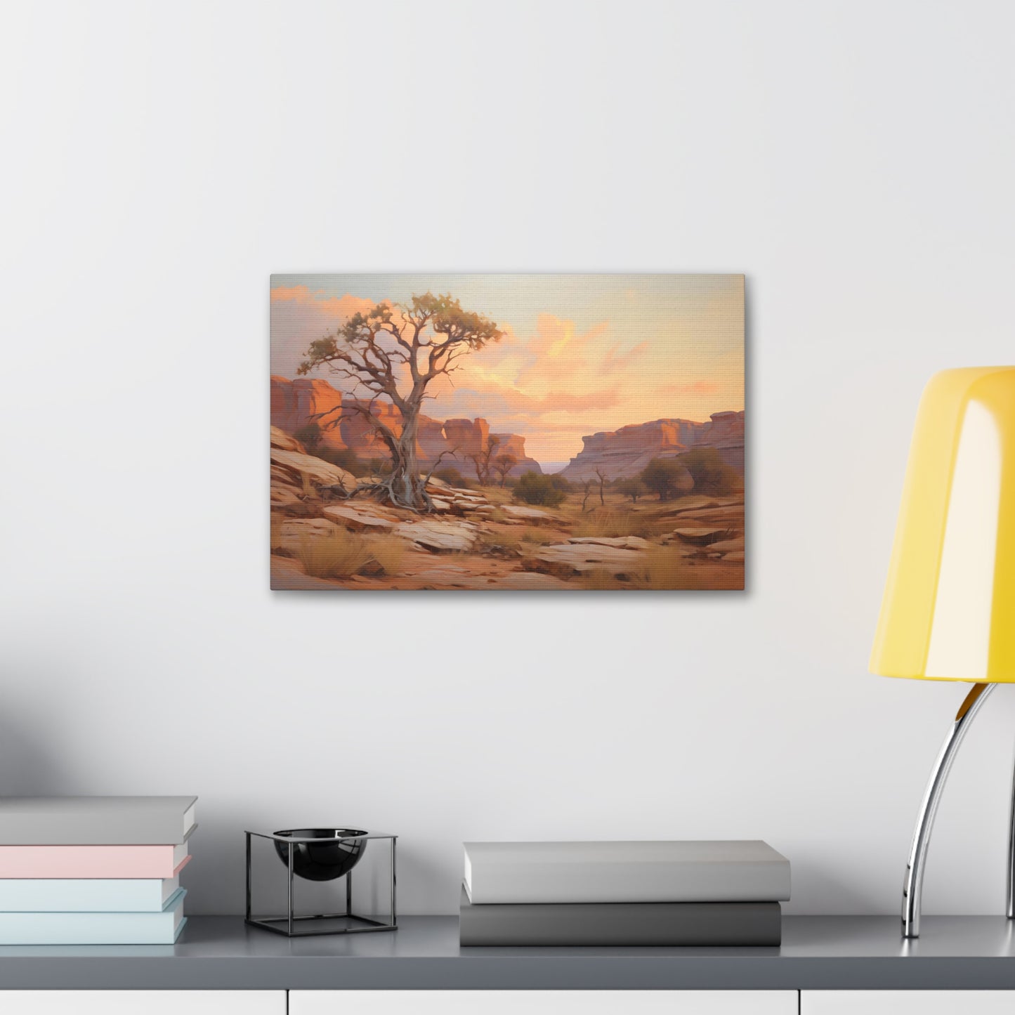 Tree at Dusk in the Desert Canyon - Impressionist Digital Canvas Art - Digital Oil Painting Artwork - Craftsman Style Wall Art