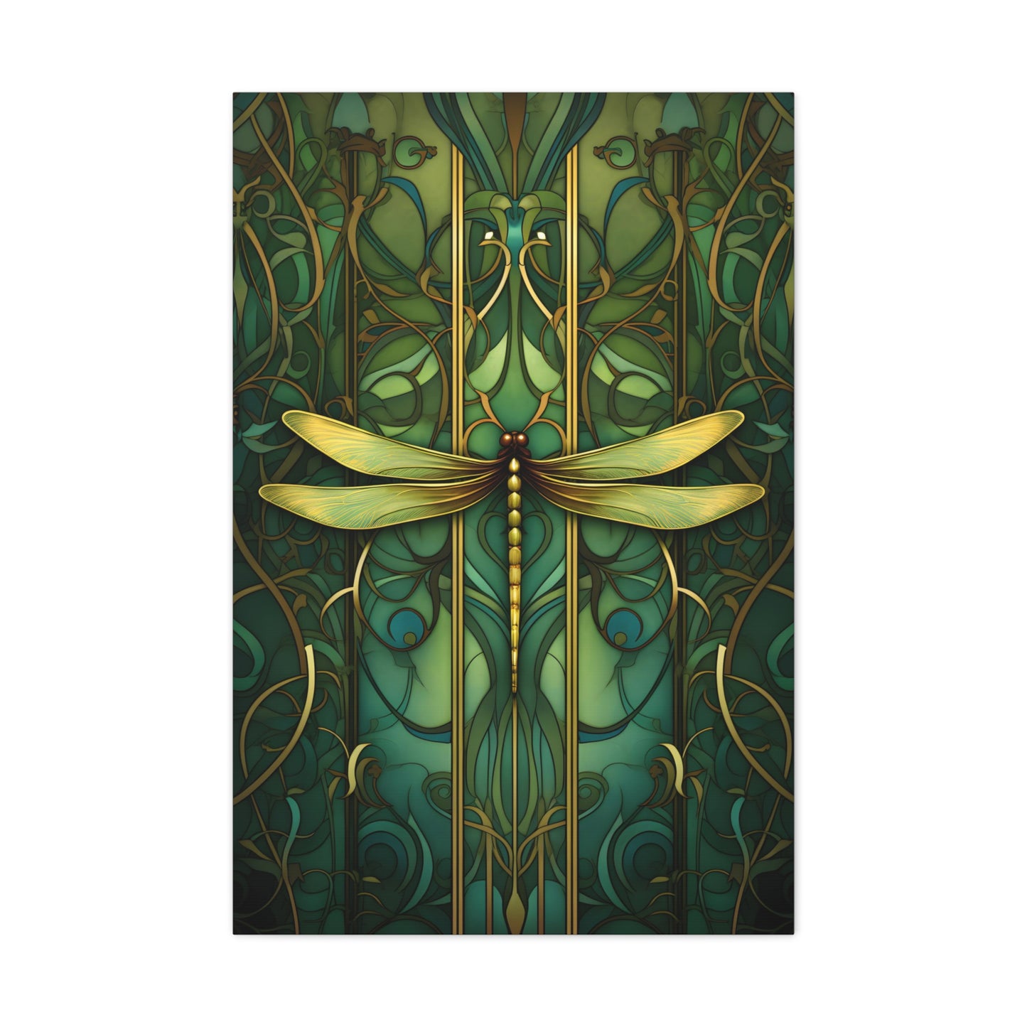 Premium Art Nouveau Style Dragonfly Canvas Art Print - Perfect for Craftsman Style Homes