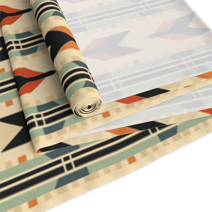 Mid-Century Modern Geometric Arrow Table Runner in Warm Earth Tones