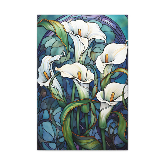 Premium Elegant White Cala Lilies Canvas Art - Art Nouveau Style - Perfect for Craftsman Style Homes