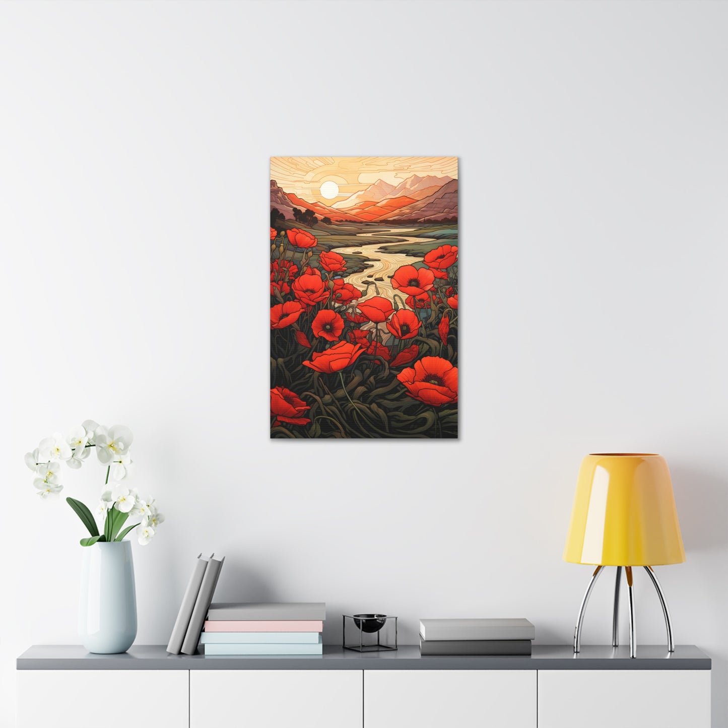 Premium Art Nouveau Poppy Flowers Canvas Print - Perfect for Craftsman Style Homes