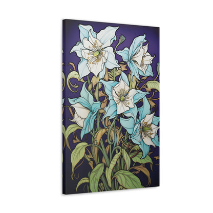 Premium Art Nouveau Style Blue Columbine Canvas Art Print - Perfect for Craftsman Style Homes