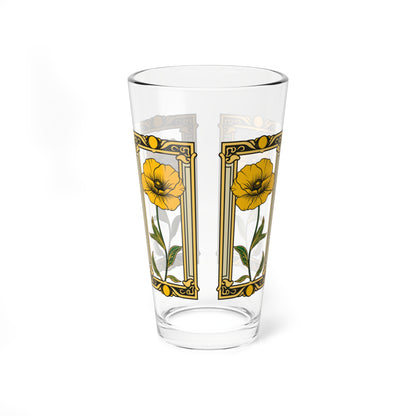 Art Deco Yellow Poppy Mixer Tumbler - 16oz Mixer Tumbler Bar Glass, Frank Lloyd Wright Glassware