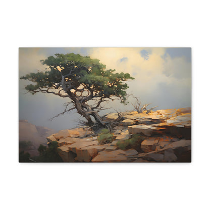 Cliffside Tree - Impressionist Digital Canvas Art - Digital Oil Painting Artwork - Craftsman Style Wall Art