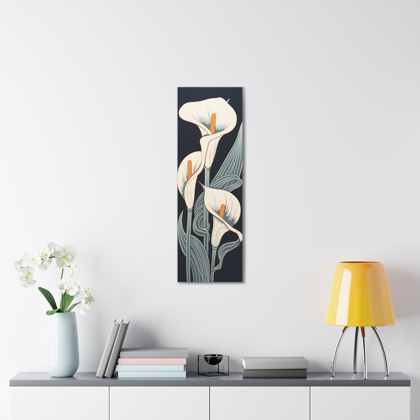 Premium Art Nouveau Style Vertical Tall Cala Lily Canvas Art Print - Perfect for Craftsman Style Homes