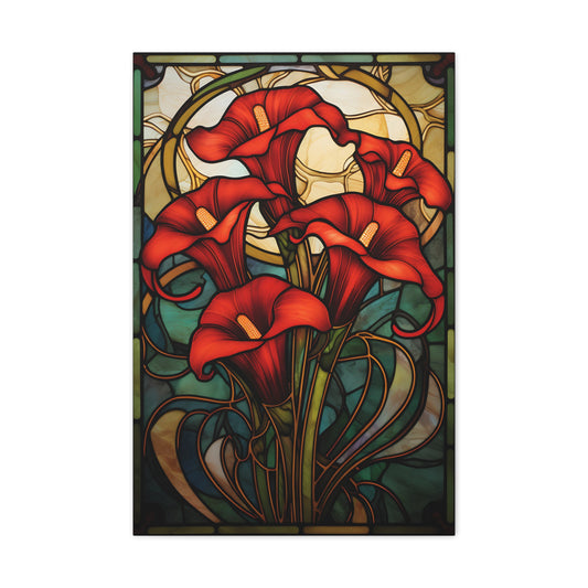 Premium Art Nouveau Style Red Cala Lilies Canvas Print - Perfect for Craftsman Style Homes