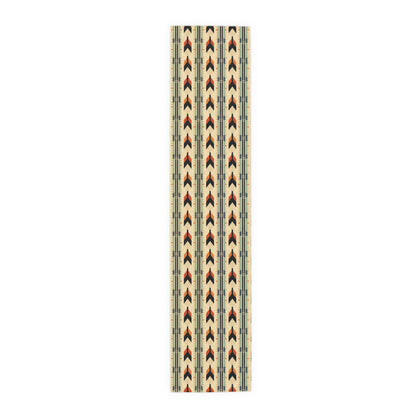 Mid-Century Modern Geometric Arrow Table Runner in Warm Earth Tones