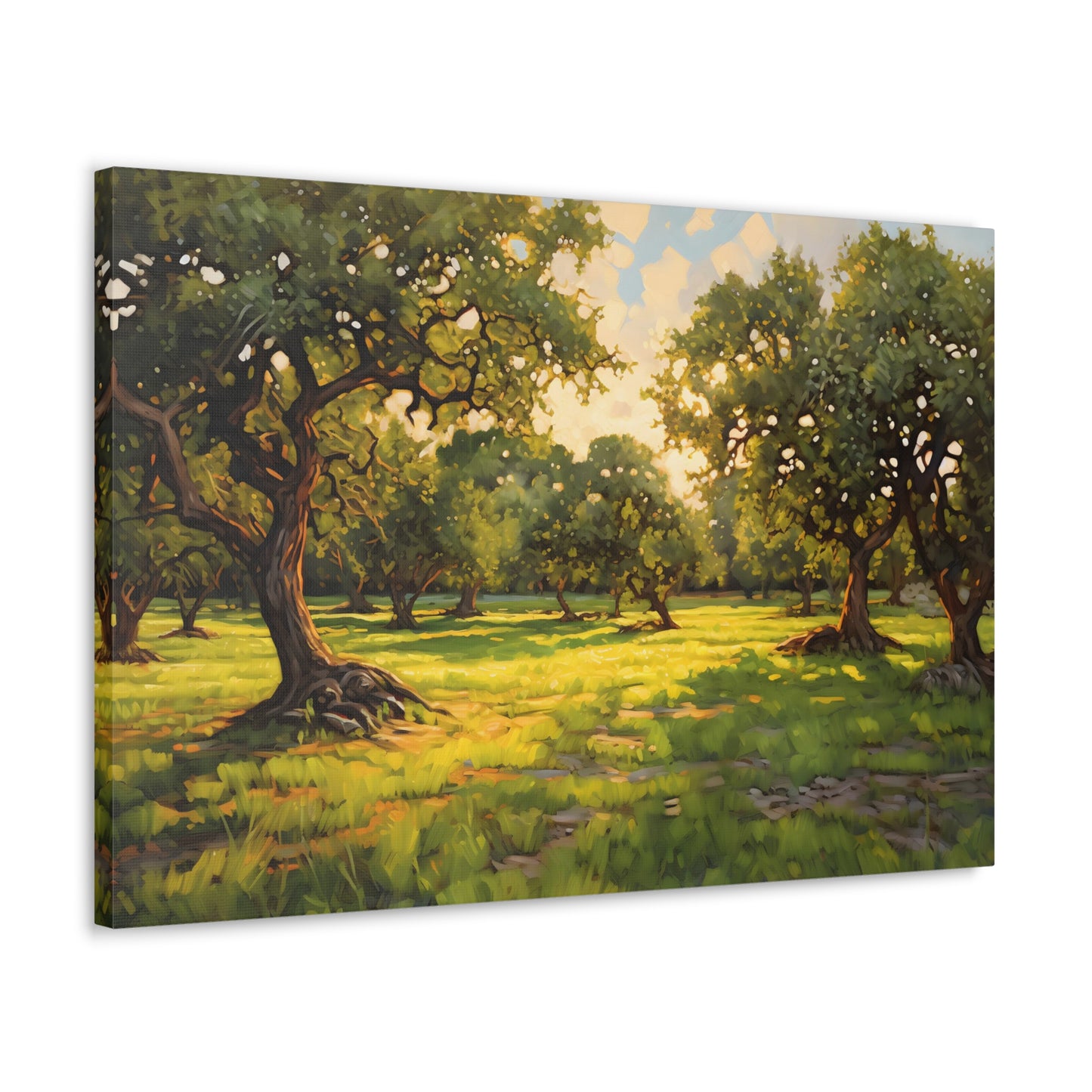 Apple Orchard at Dawn Canvas Art - Digital Oil Painting Artwork - Perfect for Craftsman Style Homes