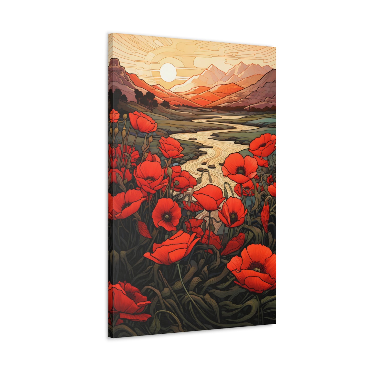 Premium Art Nouveau Poppy Flowers Canvas Print - Perfect for Craftsman Style Homes