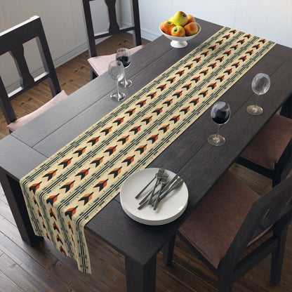 Mid-Century Modern Geometric Arrow Table Runner in Warm Earth Tones