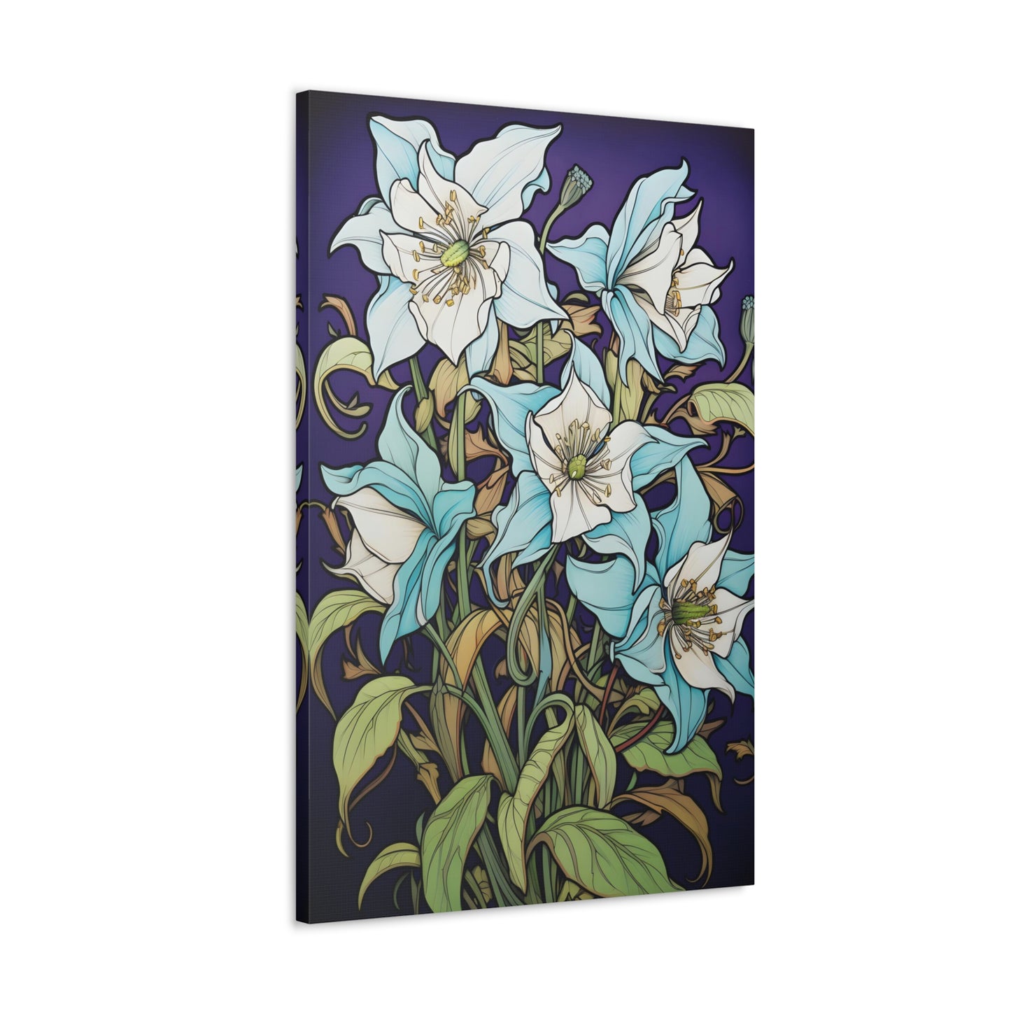 Premium Art Nouveau Style Blue Columbine Canvas Art Print - Perfect for Craftsman Style Homes