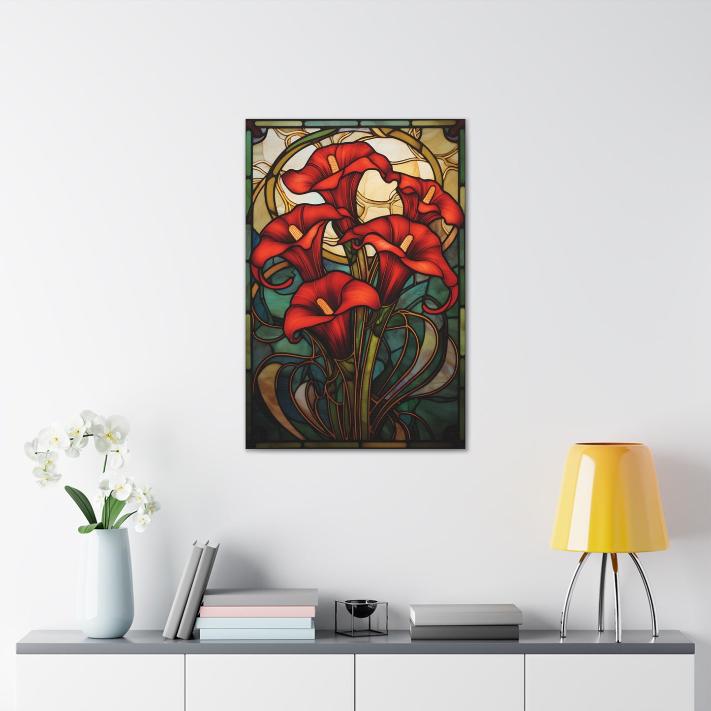 Premium Art Nouveau Style Red Cala Lilies Canvas Print - Perfect for Craftsman Style Homes