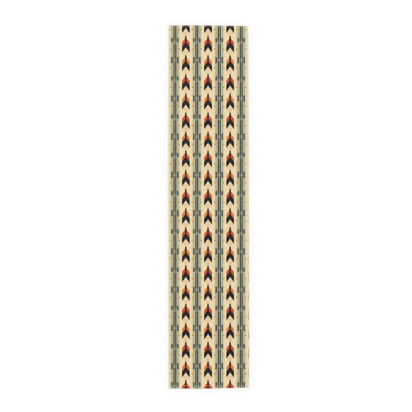 Mid-Century Modern Geometric Arrow Table Runner in Warm Earth Tones