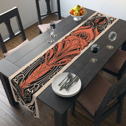 Art Nouveau Fox Table Runner: Mission Style, FLW Inspired, Mucha Art, Bungalow, Minimalist Cotton.