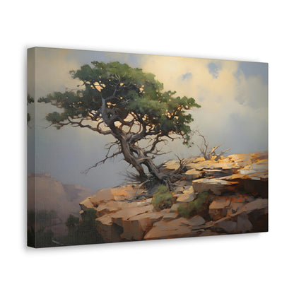 Cliffside Tree - Impressionist Digital Canvas Art - Digital Oil Painting Artwork - Craftsman Style Wall Art