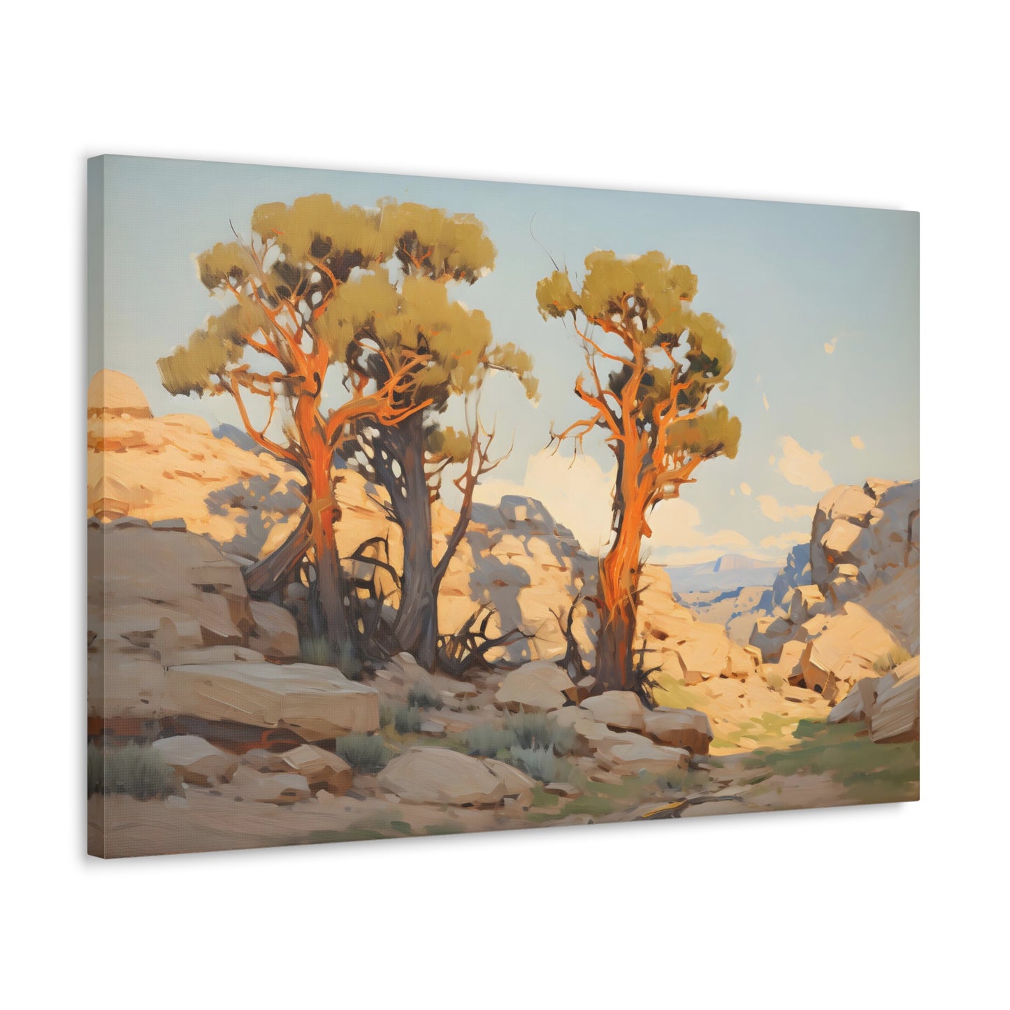 Outcrop of Trees in a Desert Dusk Oasis - Impressionist Digital Canvas Art - Digital Oil Painting Artwork - Craftsman Style Wall Art