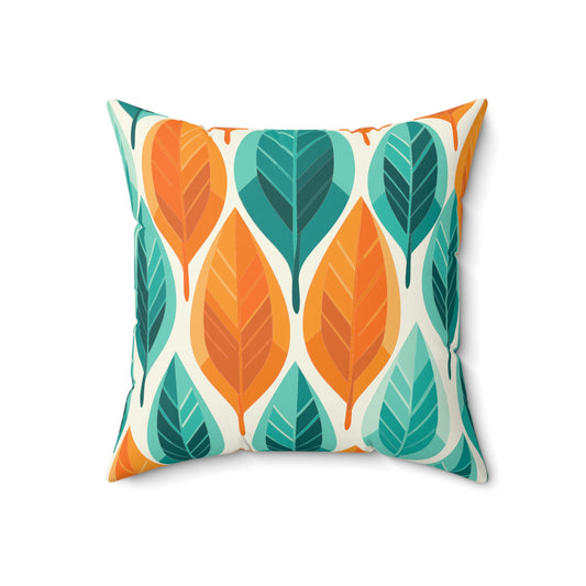 Retro Leaves Double-Sided Pillow - Nature-Inspired Elegance for Your Home, Teal and Orange, Double-Sided Pillow - Faux Suede Square Pillow