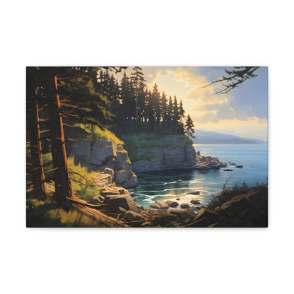 Impressionist Cliffside Pines Canvas Art - Digital Oil Painting Artwork - Perfect for Craftsman Style Homes