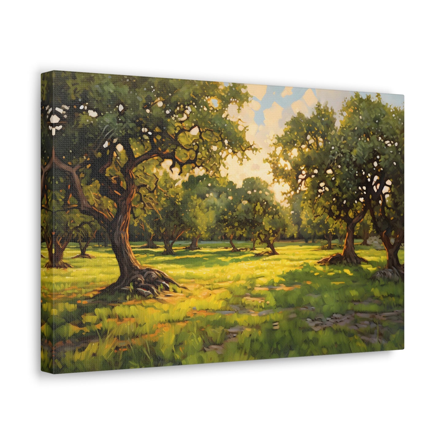 Apple Orchard at Dawn Canvas Art - Digital Oil Painting Artwork - Perfect for Craftsman Style Homes