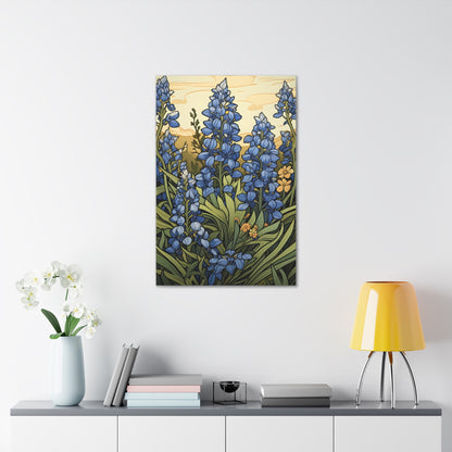 Premium Art Nouveau Style Bluebonnet Flower Canvas Art Print - Perfect for Craftsman Style Homes