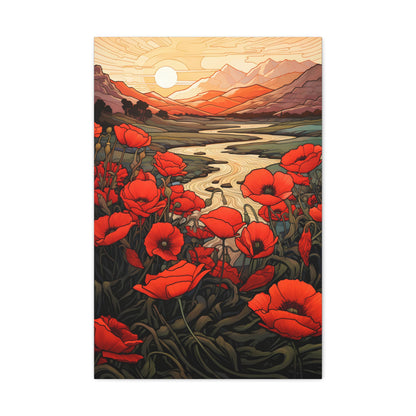 Premium Art Nouveau Poppy Flowers Canvas Print - Perfect for Craftsman Style Homes