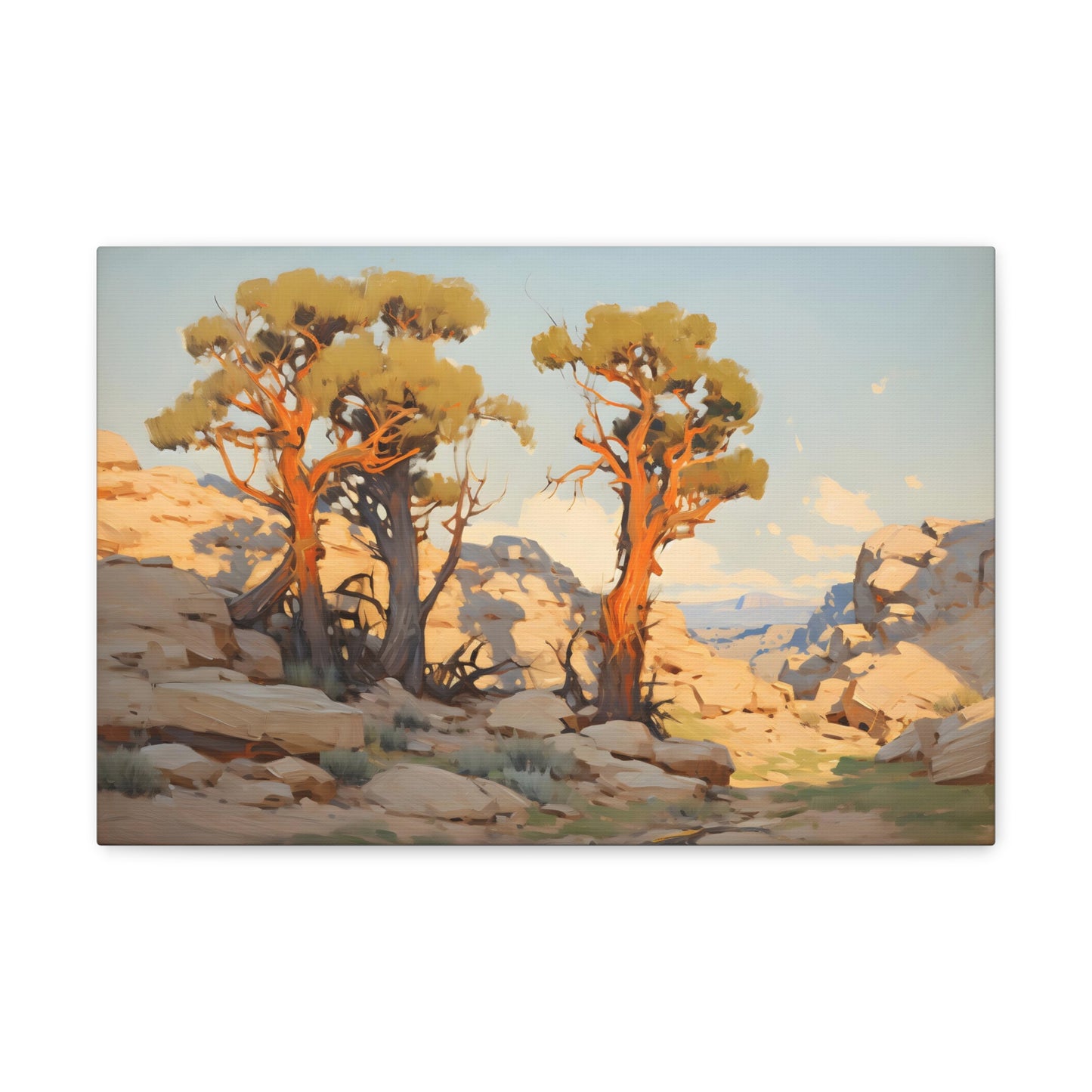 Outcrop of Trees in a Desert Dusk Oasis - Impressionist Digital Canvas Art - Digital Oil Painting Artwork - Craftsman Style Wall Art